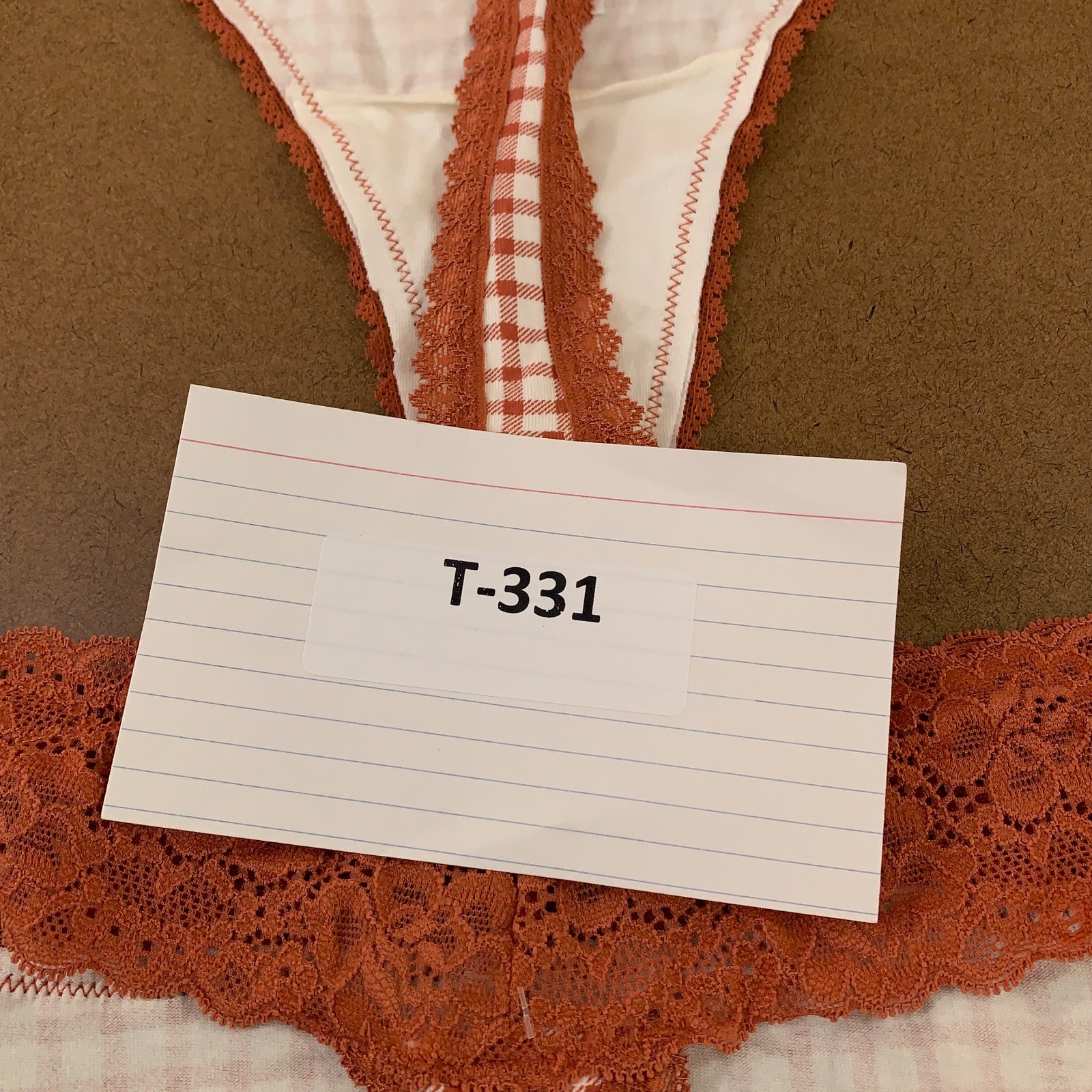 Maurices Womens Size Large Cinnamon Check Lace Trim Thong Panty 2 Pack NWT