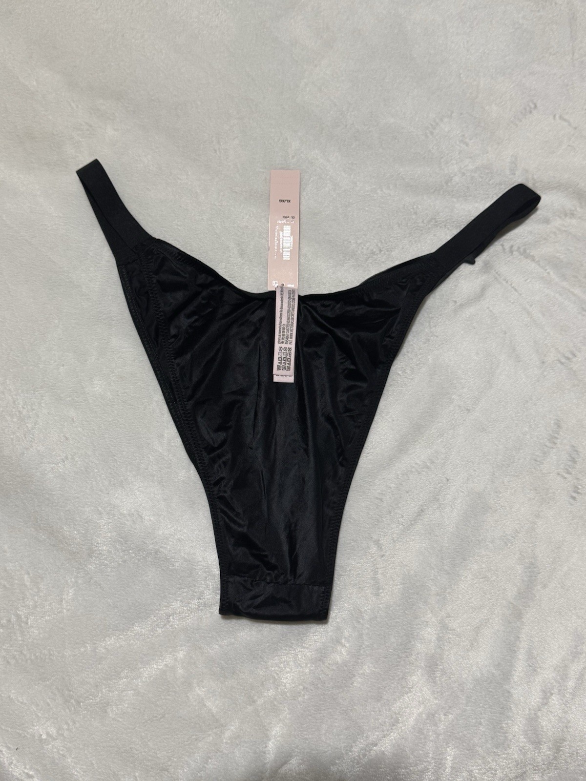 Victoria’s Secret Black Shine Strap Thong Panty XL Star Rhinestone NWT
