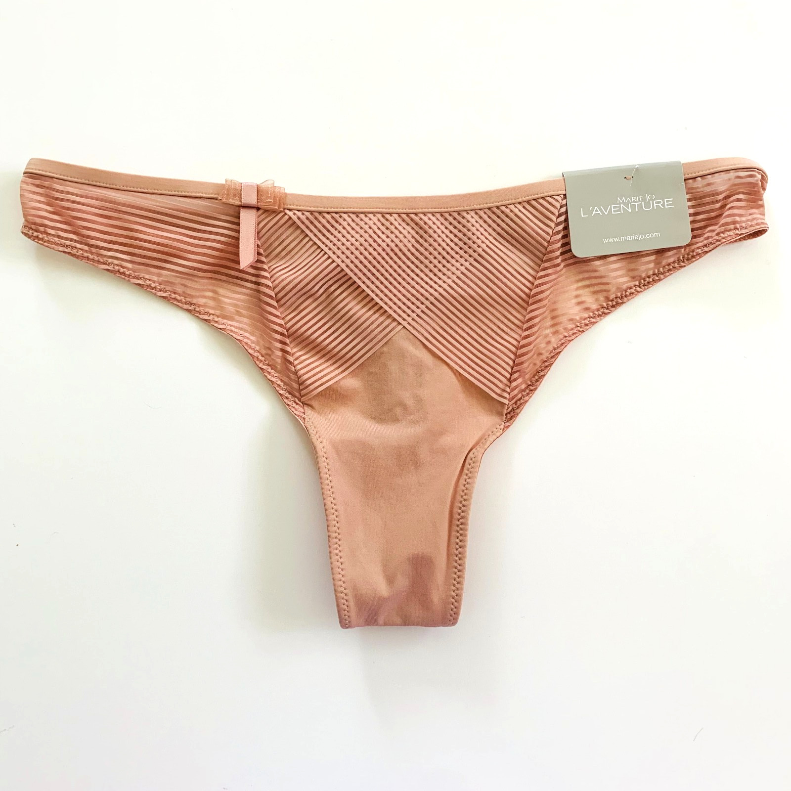 NWT Marie Jo L’Aventure Baptiste Thong Panty Small Nude Powder Rose Bow