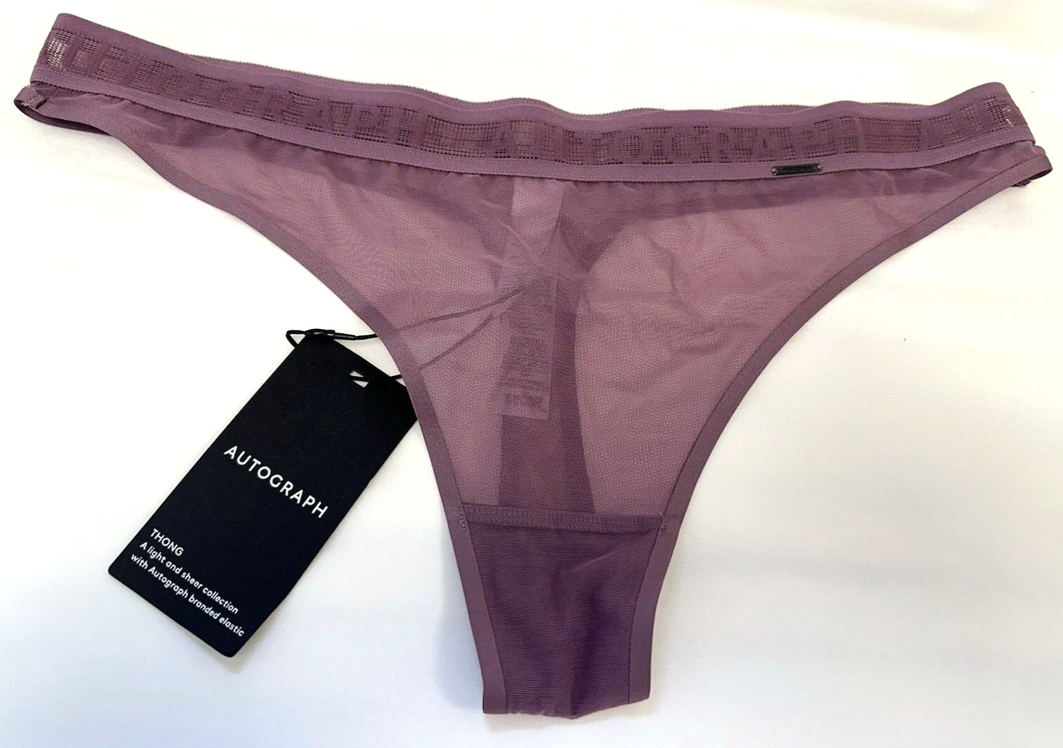 NEW! M&S Autograph Marks & Spencer UK14 mauve sheer thong with branded elastics