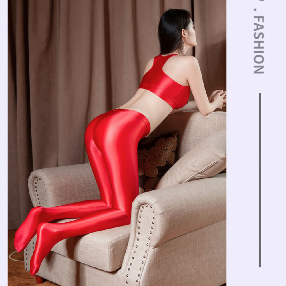 Women Sexy Shiny Glossy Opaque Pantyhose Stockings + Bra Top Sports Yoga Tights