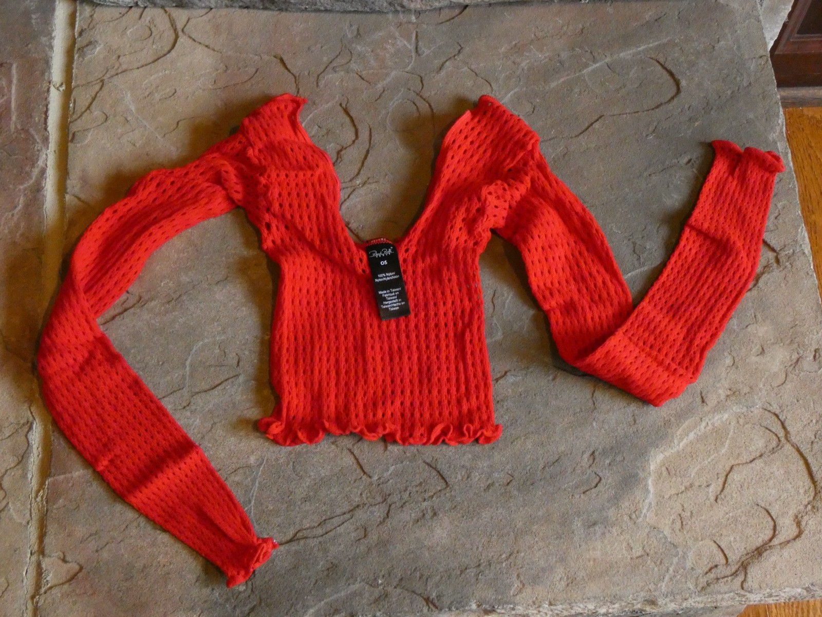 Rene Rofe 2 Piece Fishnet Long Sleeve & Mini Skirt Set Red One Size