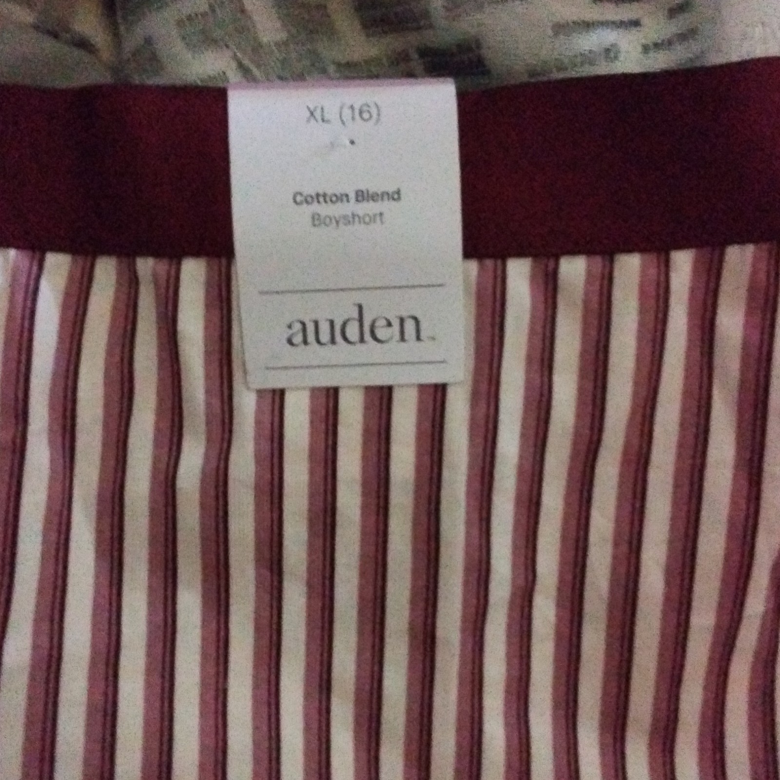 Auden Cotton Blend Boyshort Panties XL (16) Red White Striped Lace