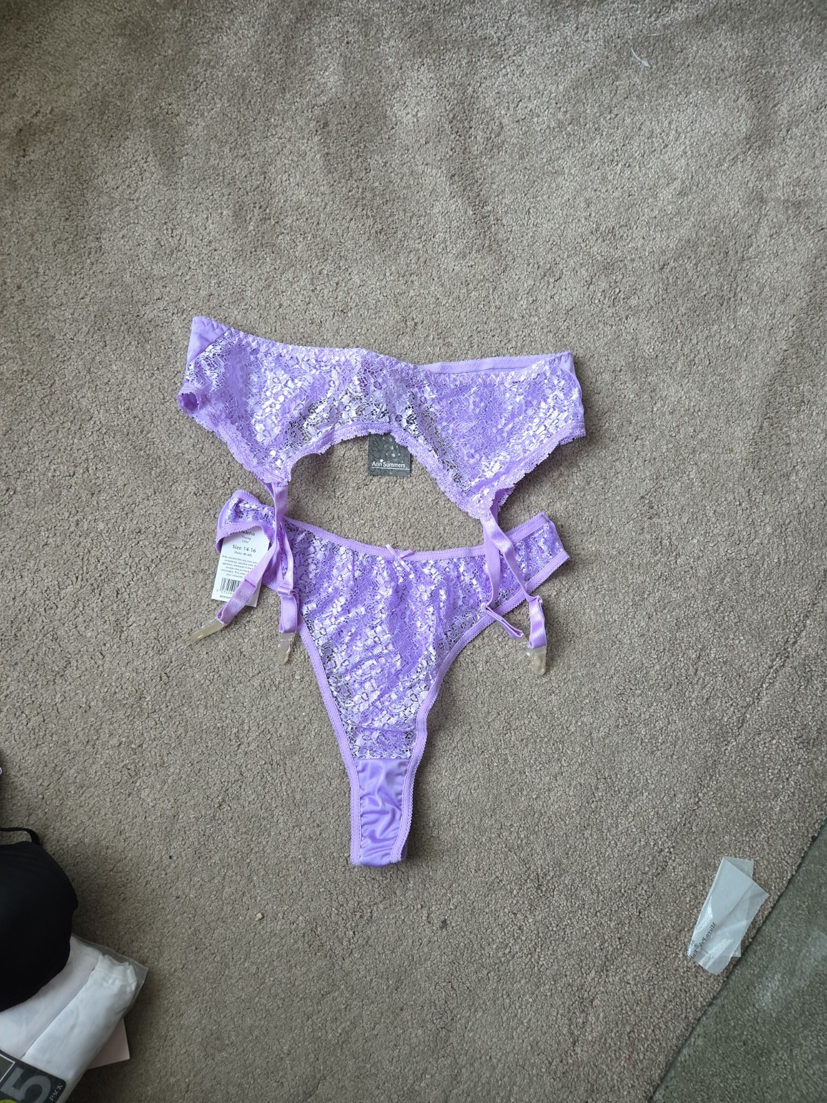 Ann Summers- Lilac – Thong -& Surpenders Size 14/16 – New With Tags
