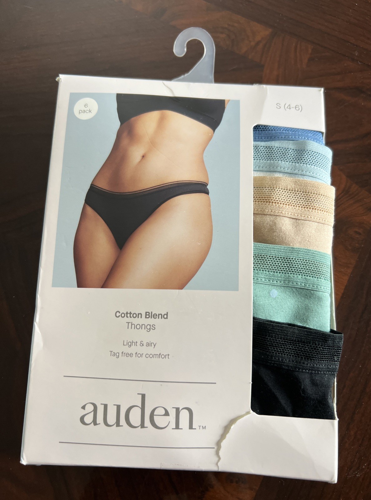 Auden Thongs Womens Small S 4-6 Multicolor Cotton Blend 6 Pack Underwear Briefs