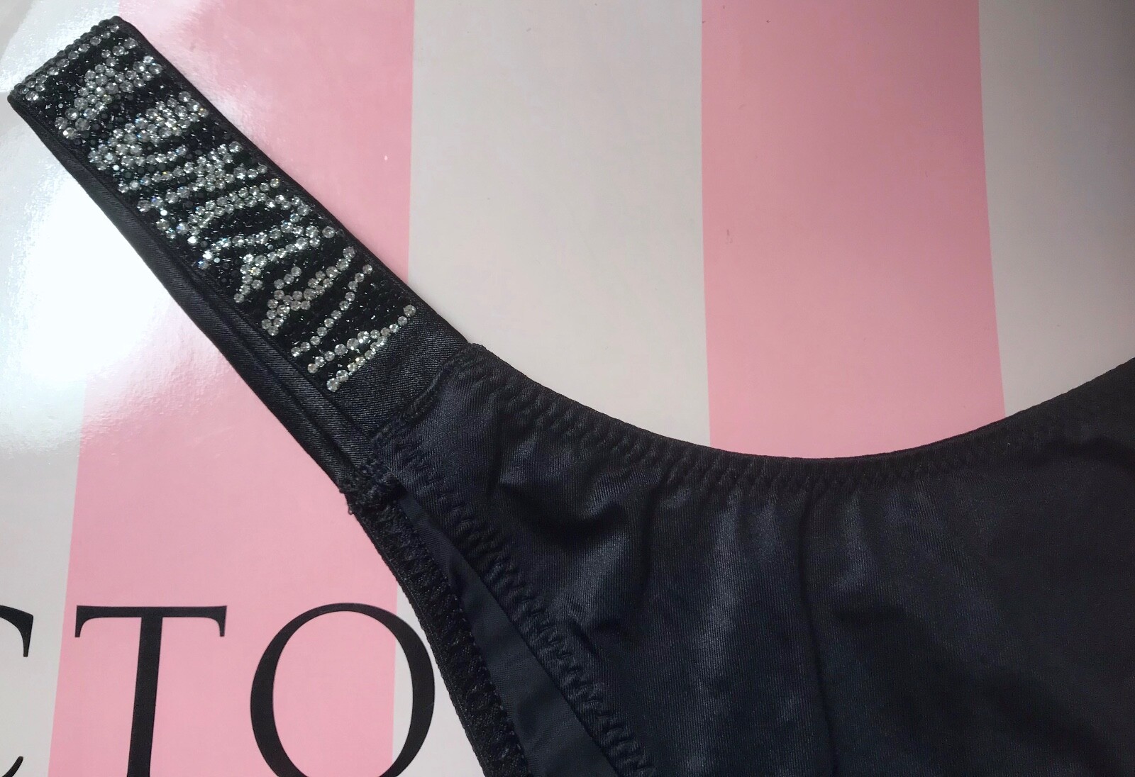 VICTORIA’S SECRET SMOOTH BLACK ZEBRA RHINESTONE SHINE STRAP BRAZILIAN PANTIES