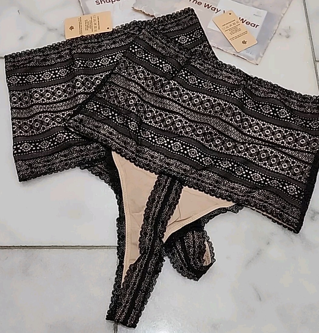 2- Popilush Shapewear Panties High-waisted Underwear Lace Thong Black Sz XXL
