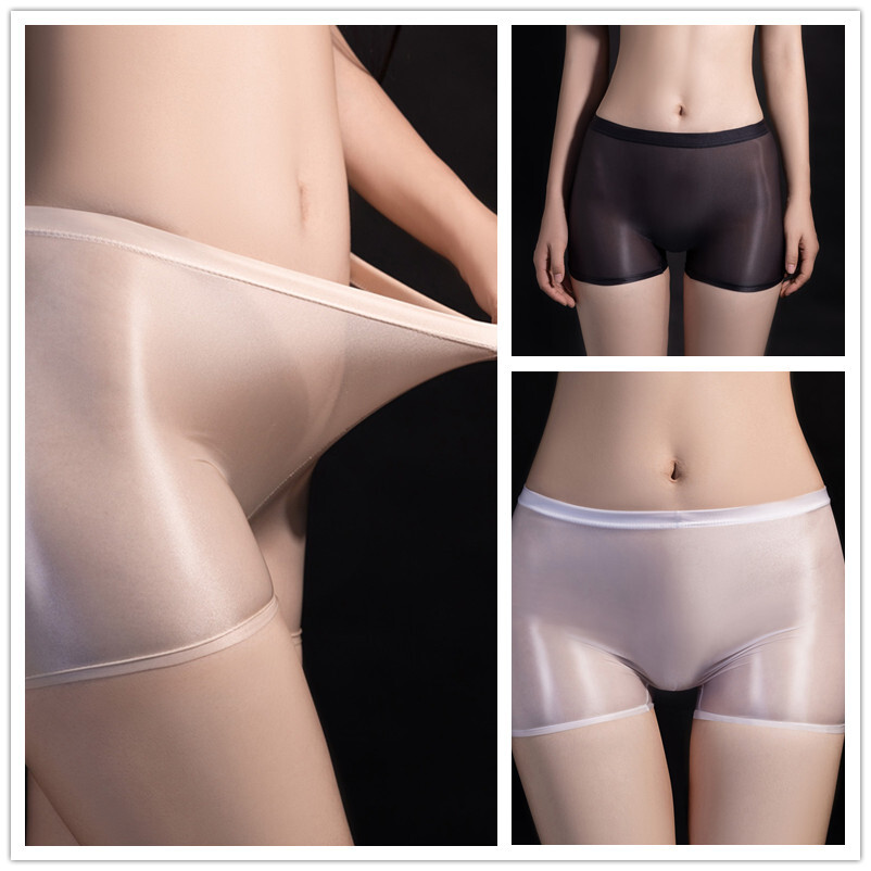 Womens Boxer Shorts Sexy Panties Briefs Knickers Oily Lingerie Sheer Glossy