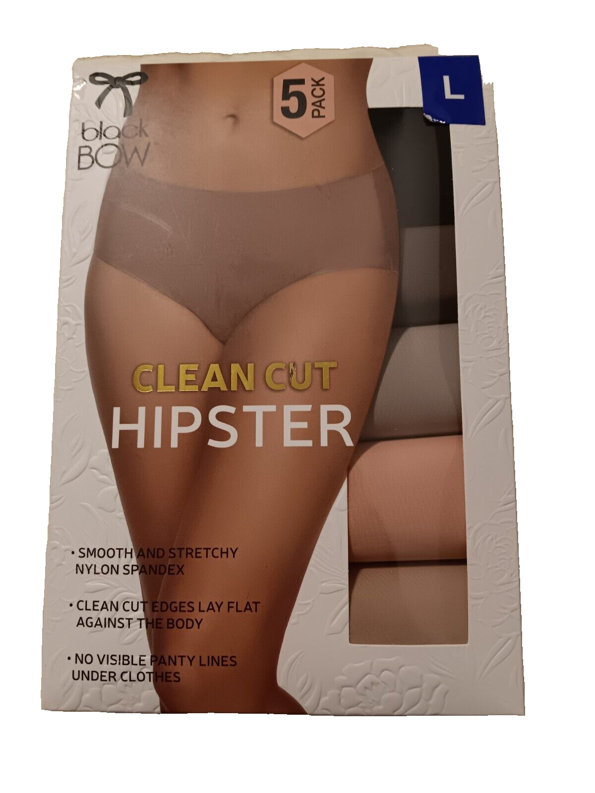 5-Pack BLACK BOW Ladies’ Clean Cut Hipster Panties, Multicolor, Size L