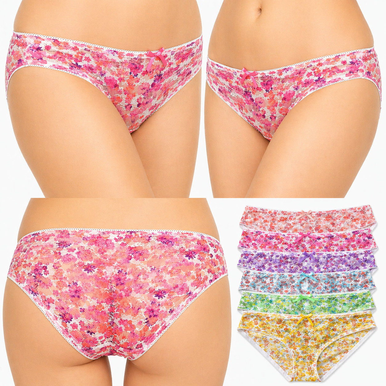 6 Pack M L Women’s Hot Sexy Sheer Flower Lace Bikini Panties Lingerie Underwear