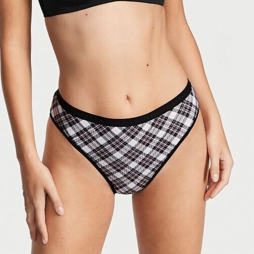 XXL Black White Pink SHINE Plaid Victorias Secret High Leg Waist Brief Pantie