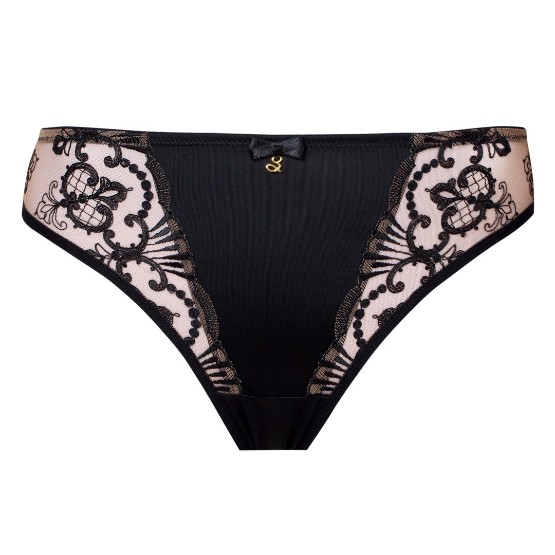 Samanta Perla Sheer Mesh Embroidered Tanga Panty Black Womens Lingerie M300