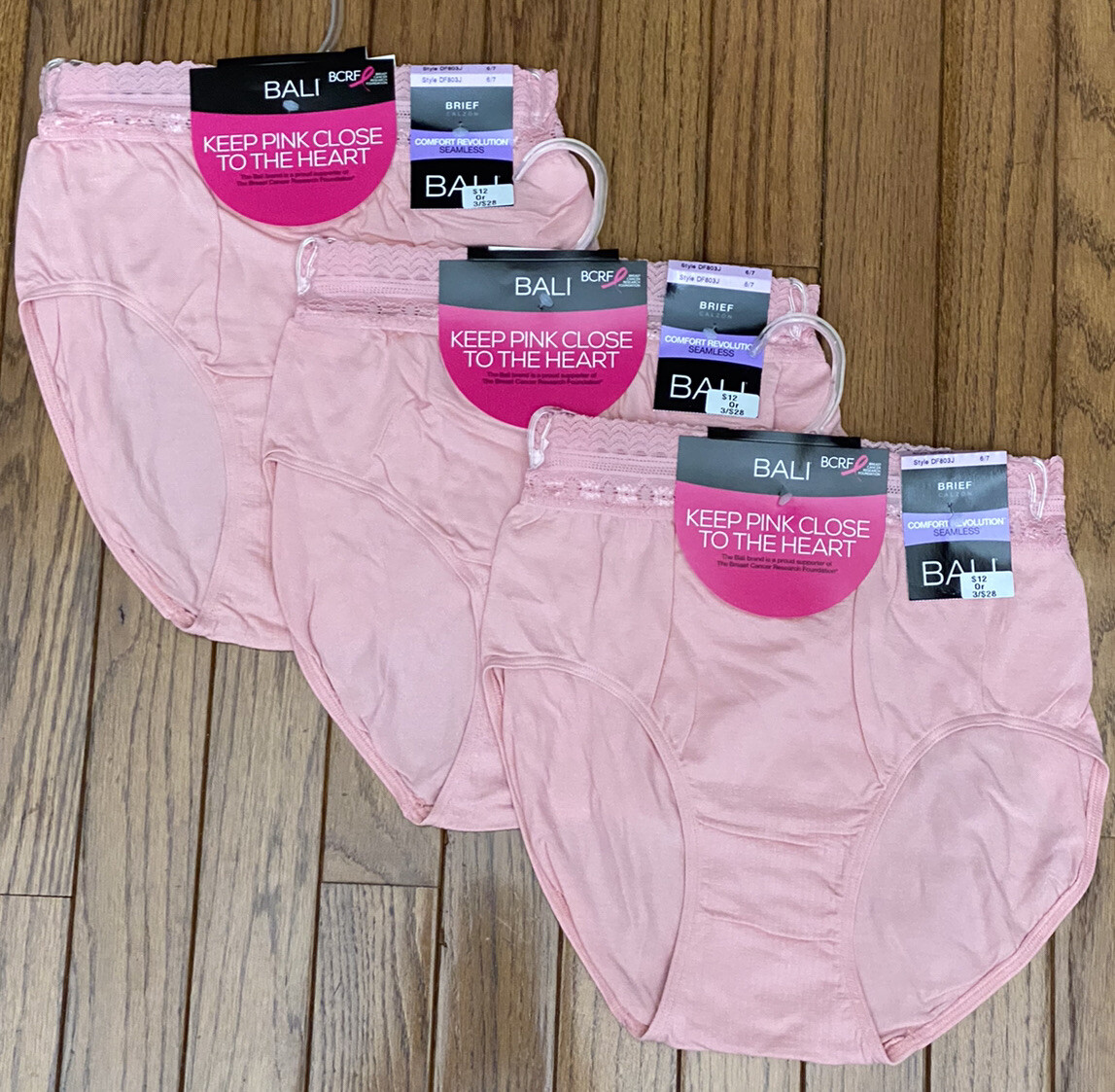 New BALI 3-PACK Women’s Comfort Revolution Lace Waist Brief Panties Size 6 / 7