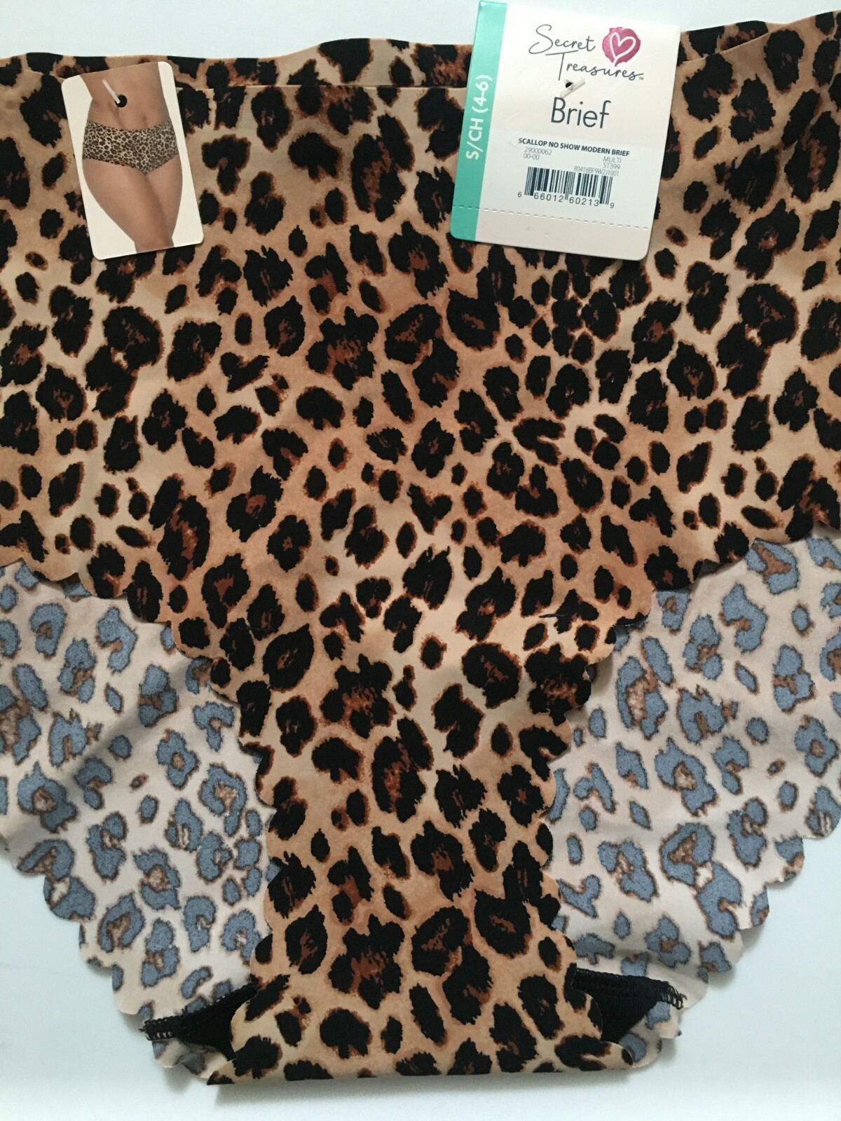 Brief Panties Size XS(0-2) Brown Leopard Animal Print No Show Scalloped Hem