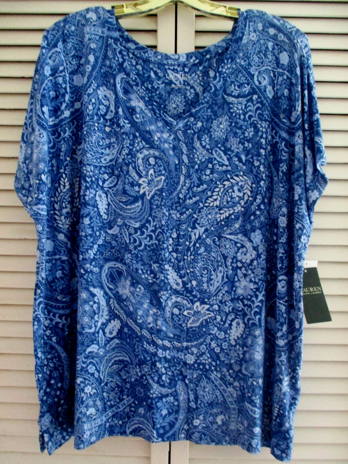 RALPH LAUREN PAJAMA TOP LOUNGEWEAR KIMONO SLVE JERSEY KNIT BLUEVINE PAISLEY S