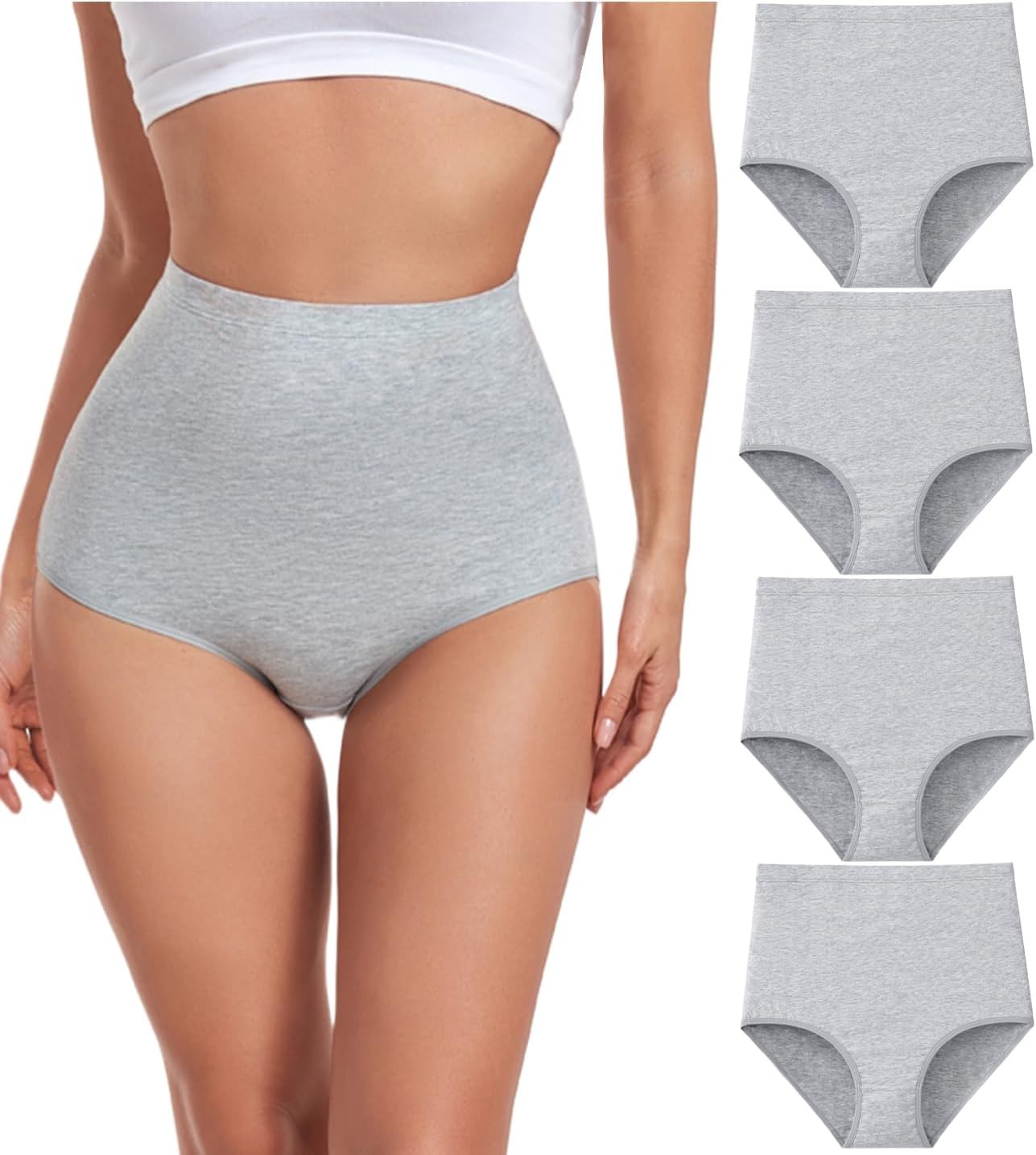 Womens Cotton Super High Waisted Briefs Stretch Full Coverage Panties 4 Pack