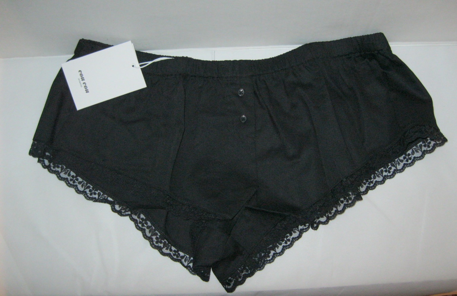 New Cou Cou Intimates The Boxette Black Boxers French Poplin & Lace Size M $68