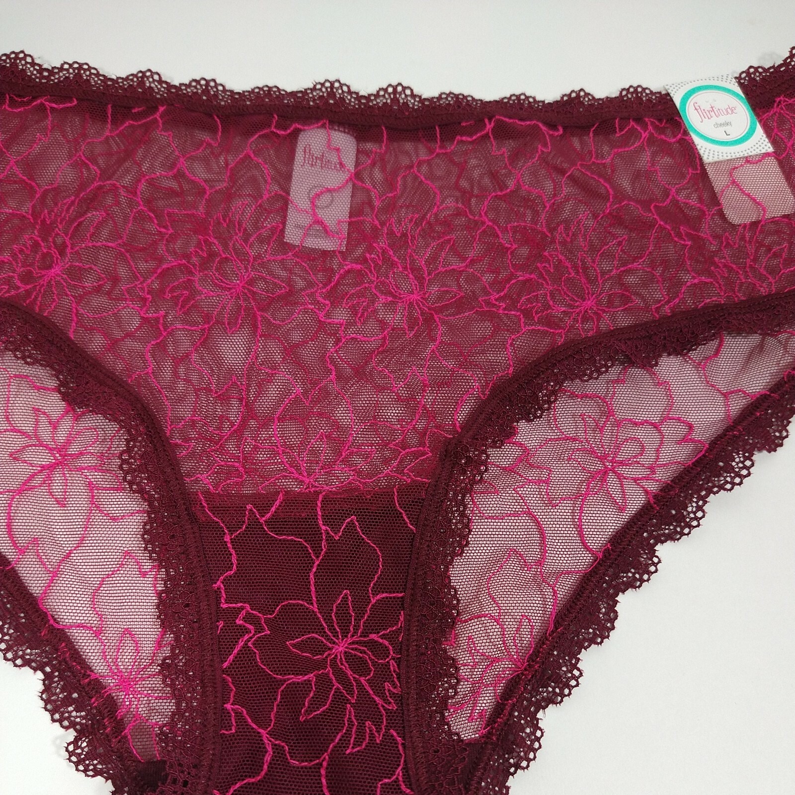 Womens Panties Size Large Zinfandel Flirtitude Cheeky Lace Floral Sheer Mesh