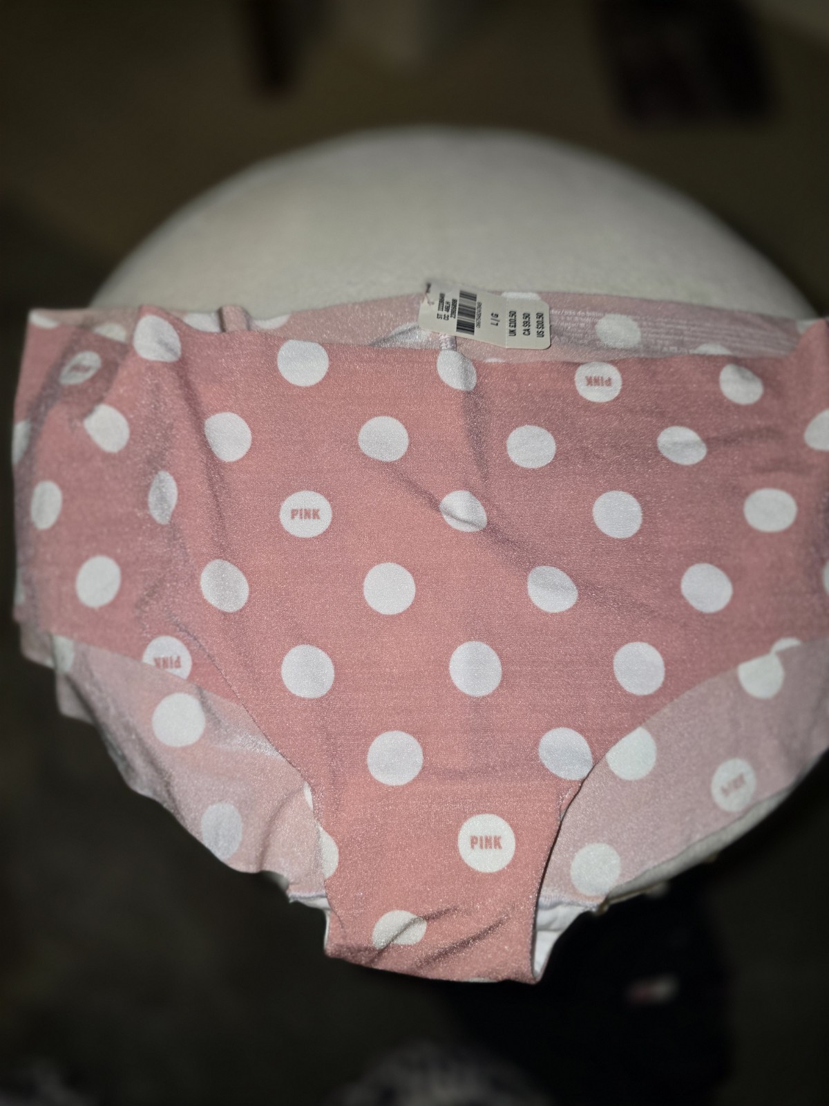2 Pair Victoria’s Secret Pink Pantys Women’s Size L Black Lace & Pink Polkadots