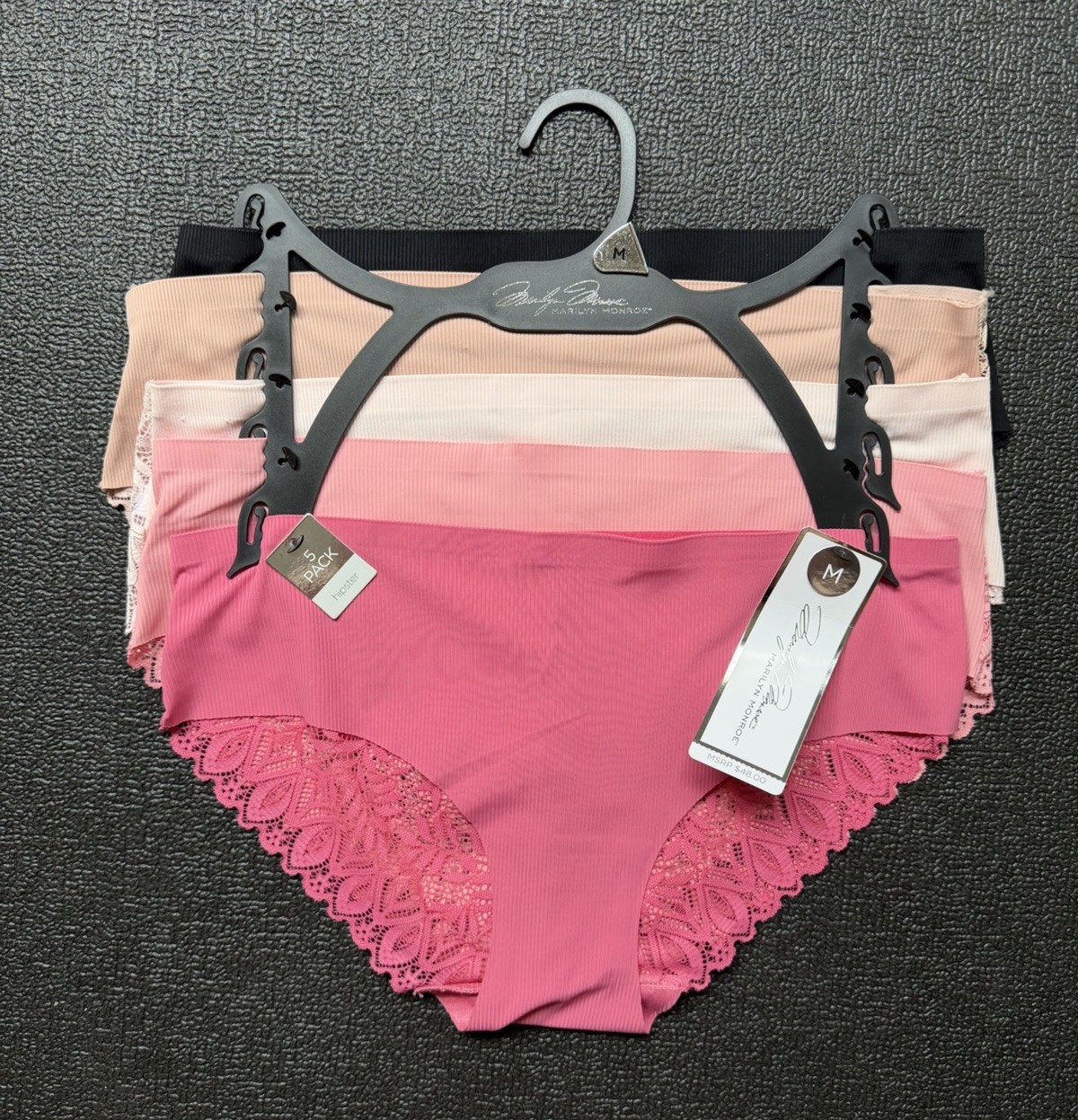 5 Pack Marilyn Monroe M Lace Back Hiphugger Hipster Panty Stretch Lot Set Bundle