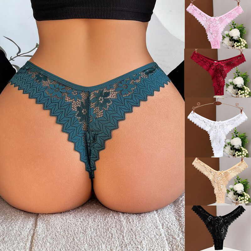 6 Pack Lot Sexy Womens Lace Panties Thongs Underwear See Through Brief Lingeries