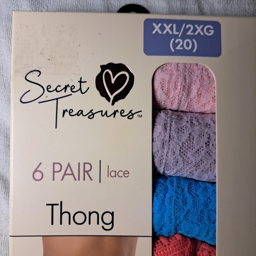 Secret Treasures Multi Colored Lace Thong Panties 6 Pack Sz XXL 20 Womens NEW