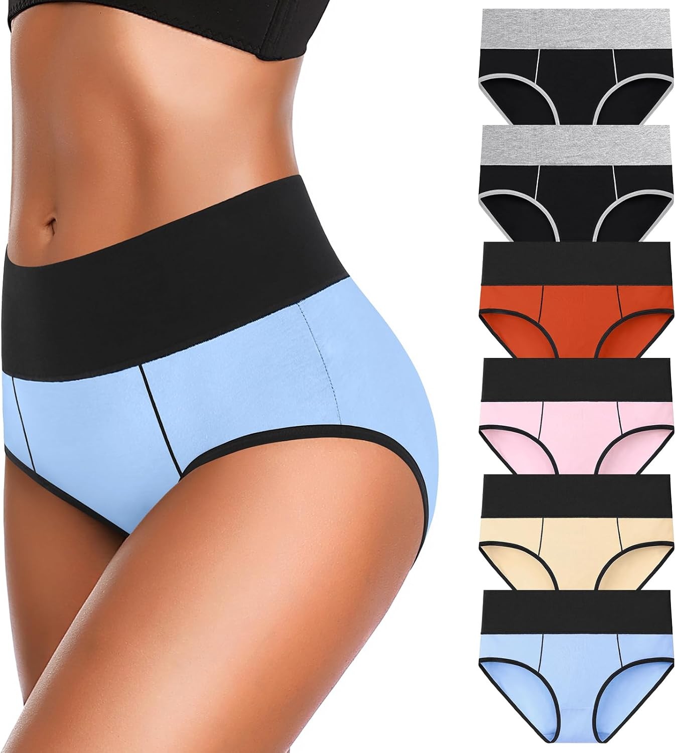 Womens Cotton High Waist Full Coverage Briefs Soft Stretch Breathable Panties