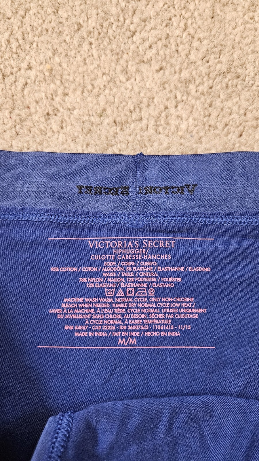 NWT Victoria’s Secret Logo Elastic Waistband Blue Cotton Hiphugger Panty M 2015