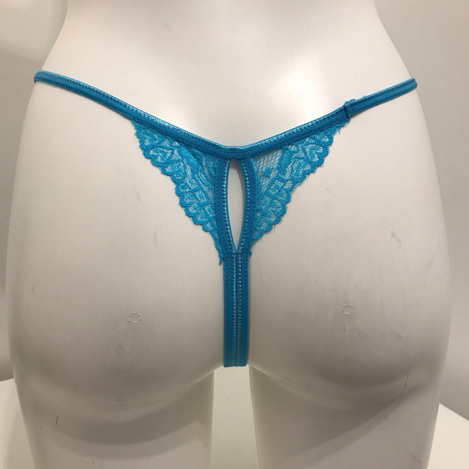 Blue Lace Crotchless Open Crotch Thong One Size Ouvert Knickers Pants womens