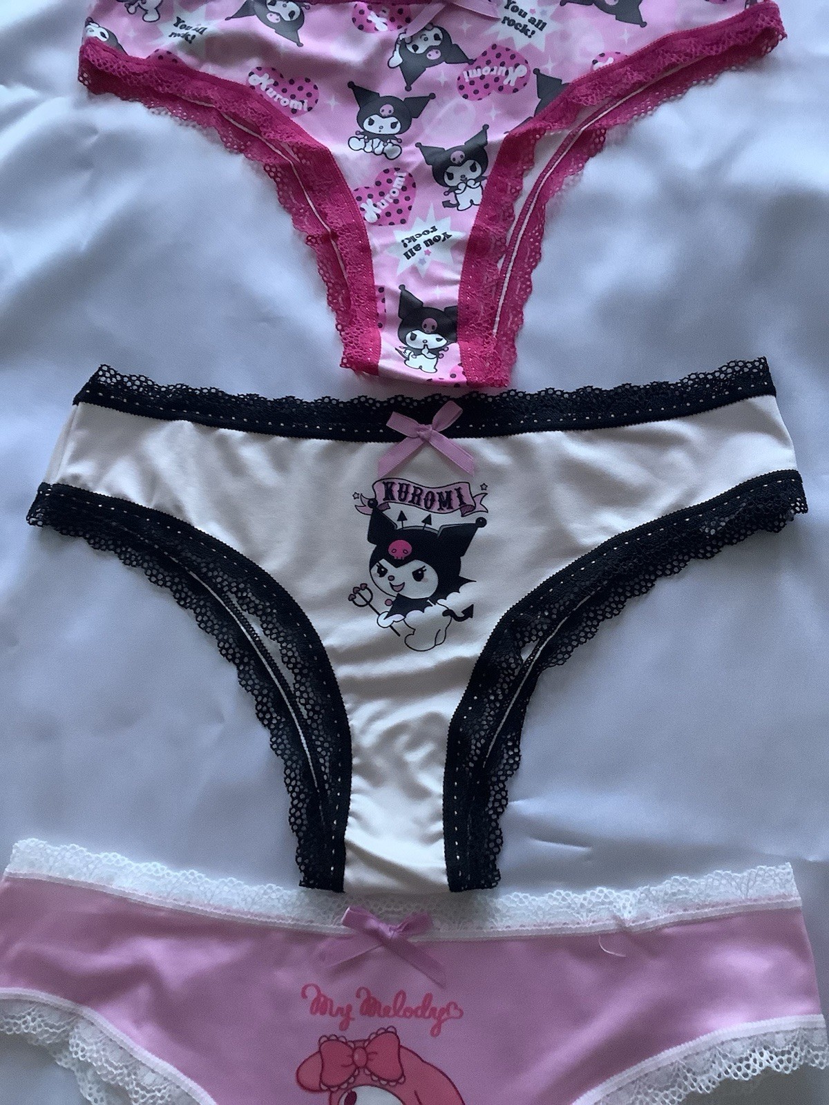 Women’s/Teen Sanrio Kuromi My Melody Kawaii Thong Panties Stretch 3pk Medium