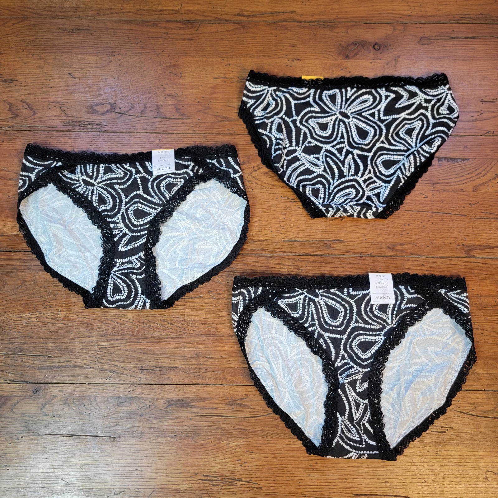 (3) Auden Womens Medium (8-10) Cotton Bikini Underwear Target M Black White Lace