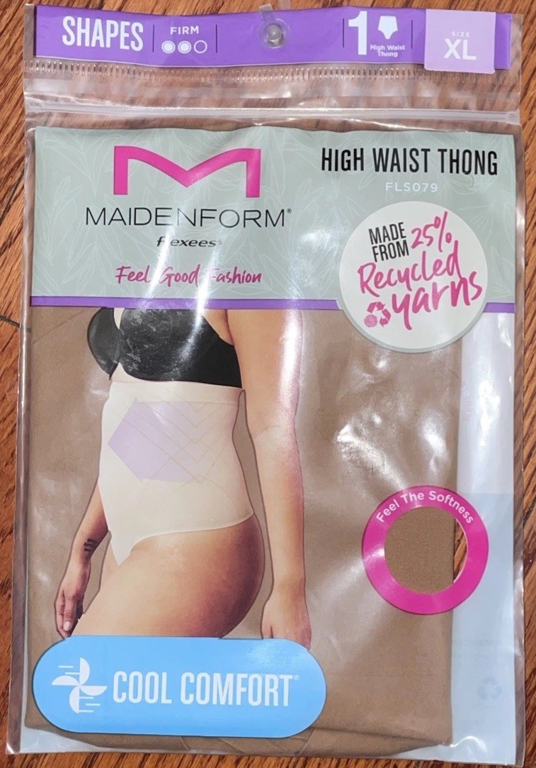 Womens Thong Panty Maidenform Flexees Suntan Firm High Waist Size XL