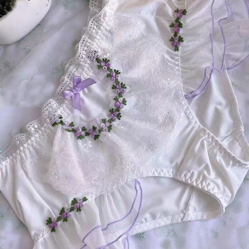Japanese Sweet Girls Lady Panties Brief Lace Floral Princess Underwear Plus Size