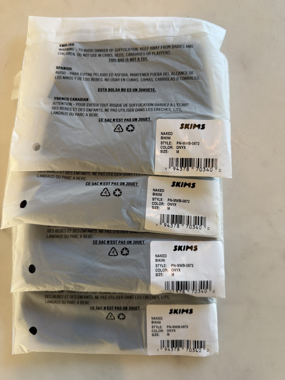 SKIMS Naked Bikini Brief Lot of 4 Onyx Womens Medium