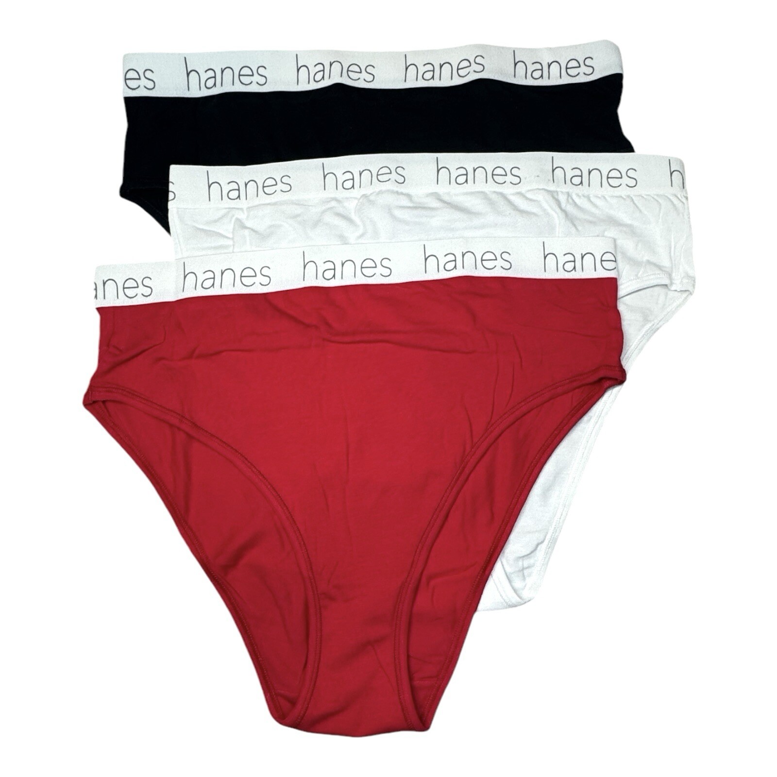 HANES Originals Women Size 8 XL 3-Pack Hi-Legs Underwear Panties Black Red White