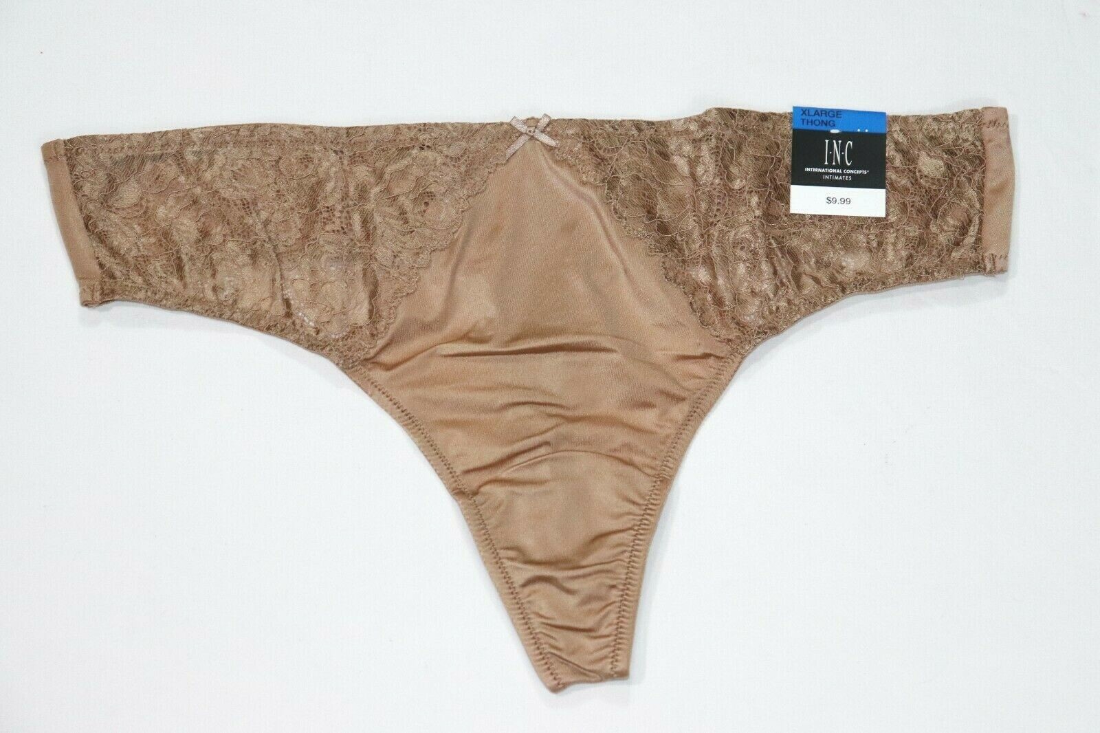 INC International Concepts Smooth Lace Thong Taupe Dream Size XL