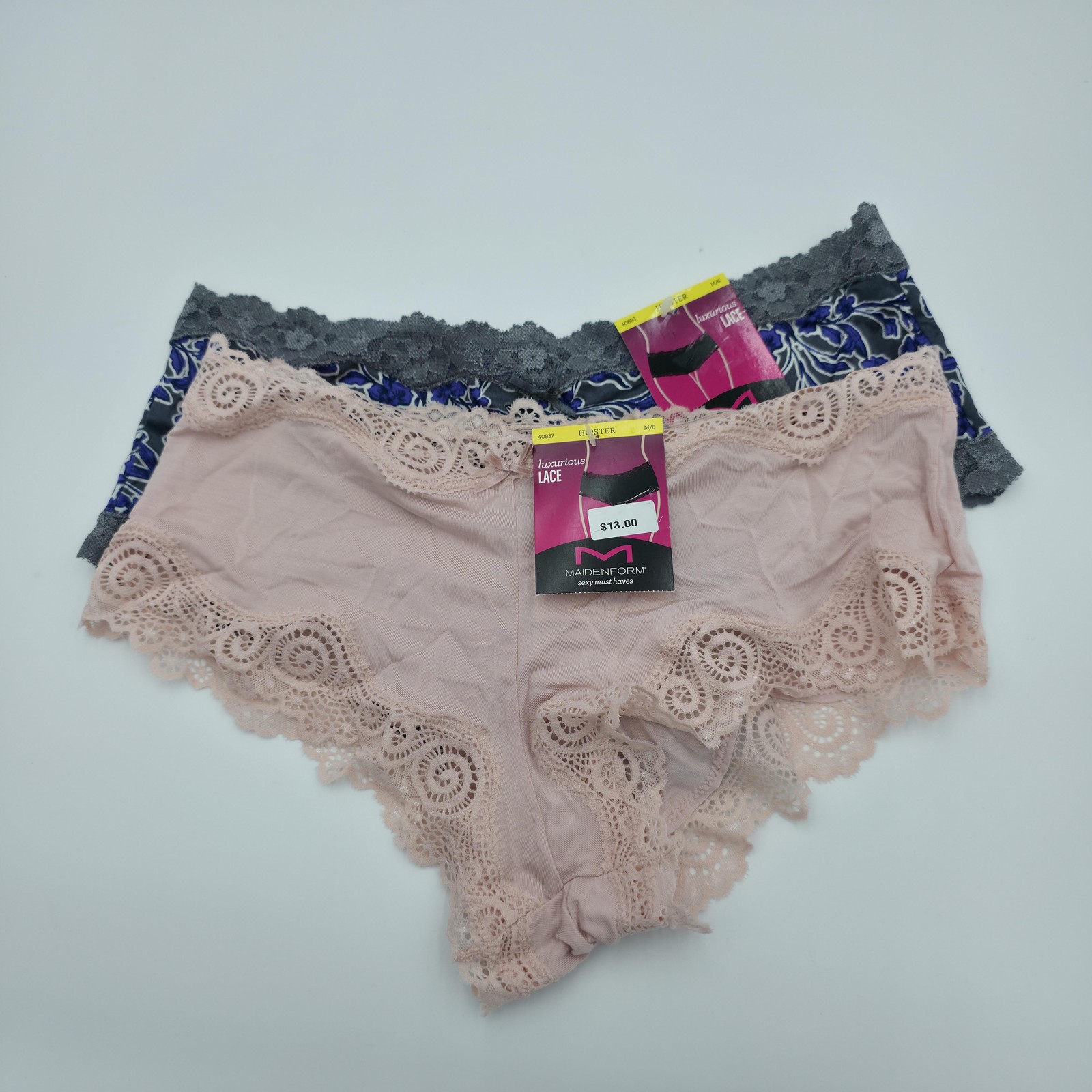Maidenform Hipster Panties Womens Medium M/6 Lace Pink Nude Gray Floral 2-Pair