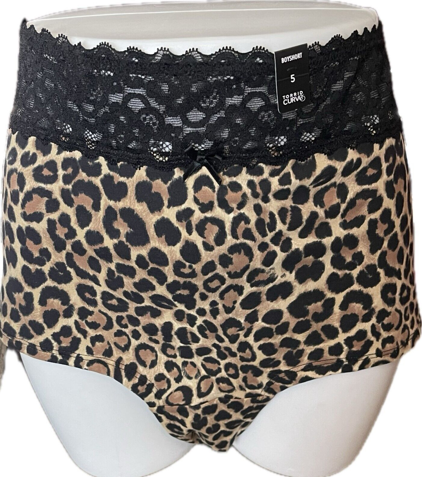 Torrid +5 Brown Animal Print Wide Black Lace Waistband Cotton Boyshort Panties