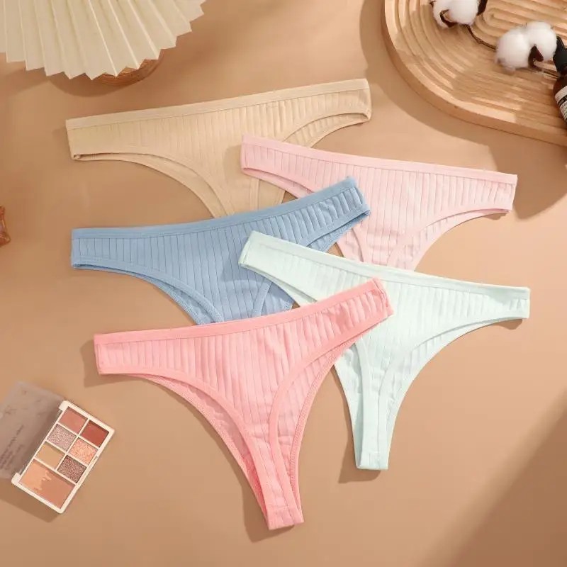 8 PCS Sexy Women Seamless Thong Panties Cotton Low Rise Soft Ribbed G-String Set
