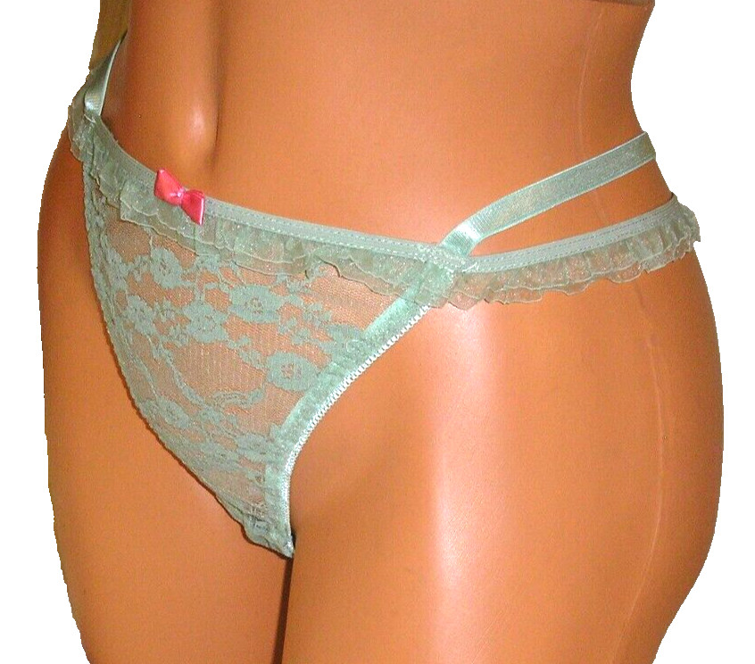 Panties Lingerie Green Floral Lace Double Strap Side Thong Large / XL
