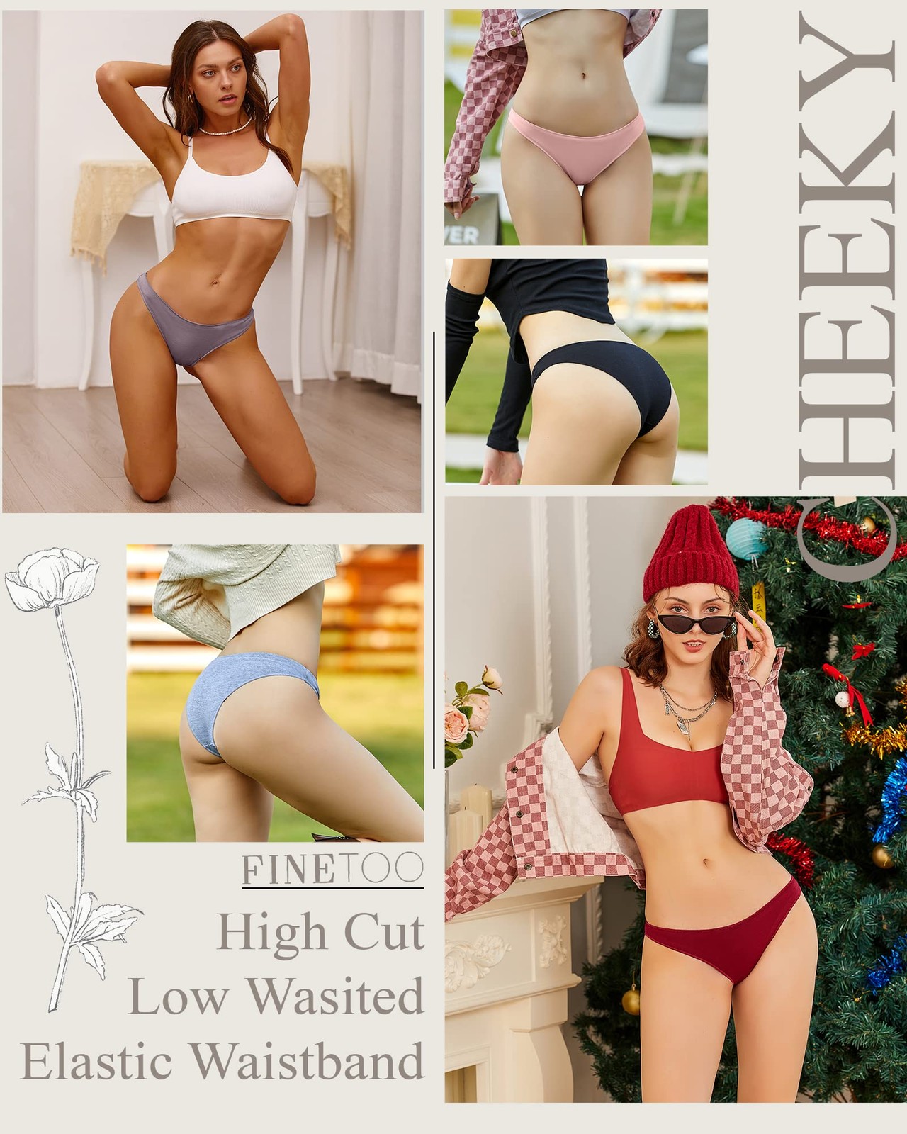 12 Pack Cotton Underwear for Women Cute Low Rise Bikini Panties High Cut Brea…