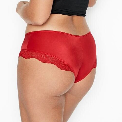 M Red Lipstick Satiny Micro Lace Inset Very Sexy Cheeky Victorias Secret Pantie