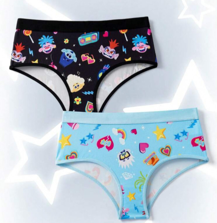 Women’s Teens SHEIN Trolls Cartoon Cute Heart Pattern Brief Panties Large 2 pack