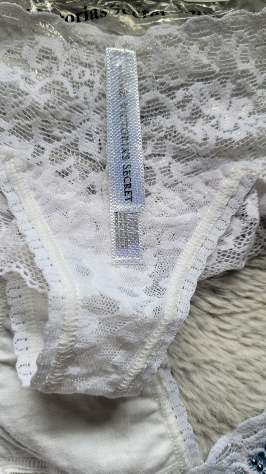 NIP Vtg Victoria’s Secret “BRIDE” White Lace Thong Rhinestone O/S Sexy Panties