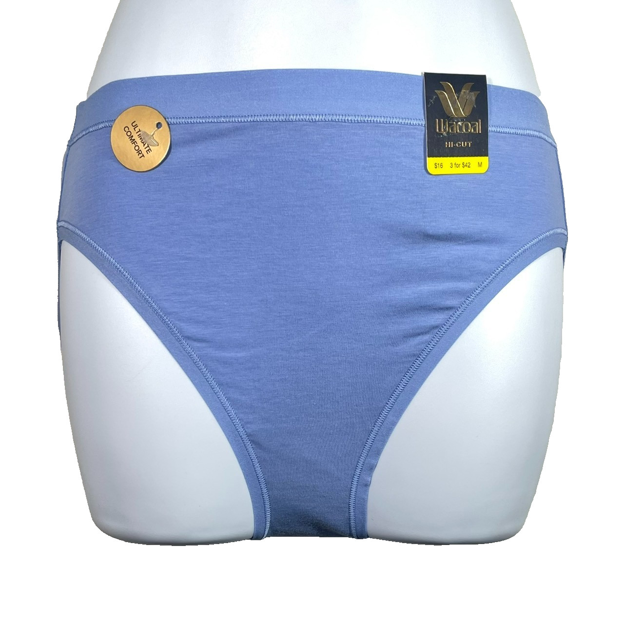 NWT Wacoal Women’s 6-M Understated Cotton Hi-Cut Underwear 879362 Blue