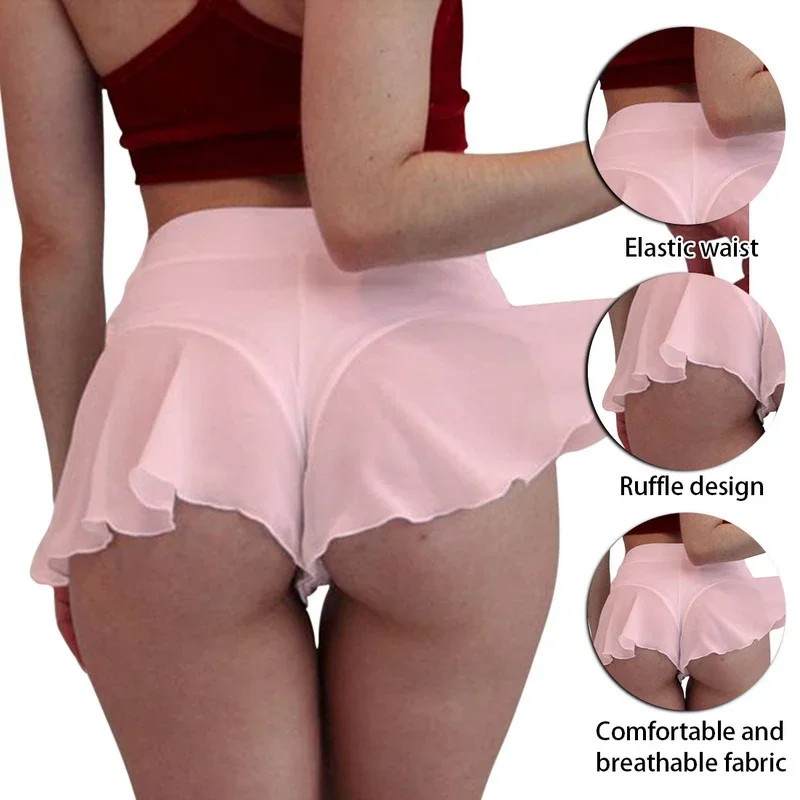 See-Through Women Panties Mini Dress Ruffles Tennis Skirt Dancewear