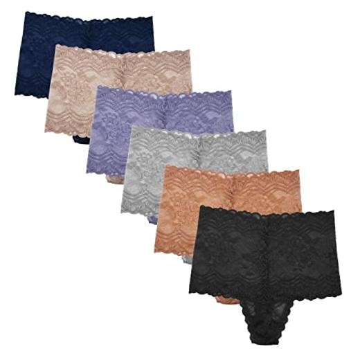 Women’s High Waisted Retro Lace Thong Panties Medium 6 Pcs All Lace Thong