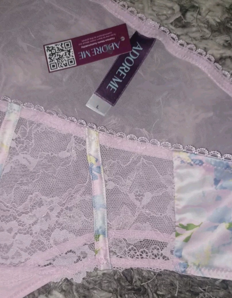 Adore Me/VS Satin/mesh cheeky Panty NEW Large Pastel Multi
