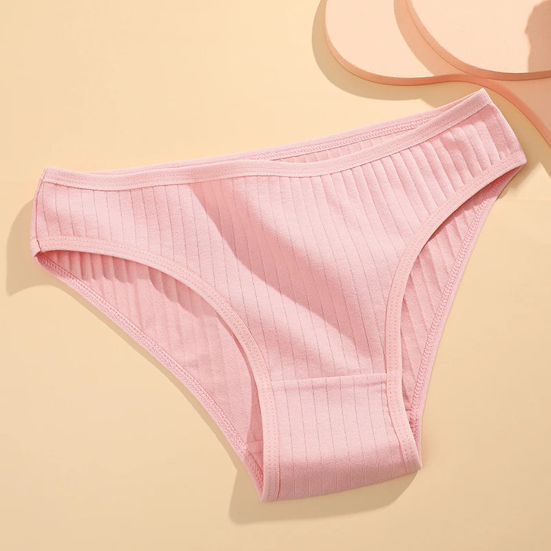 6PCS/SET Women’s Cotton Panties Sexy Soft Striped Underpants Solid Color