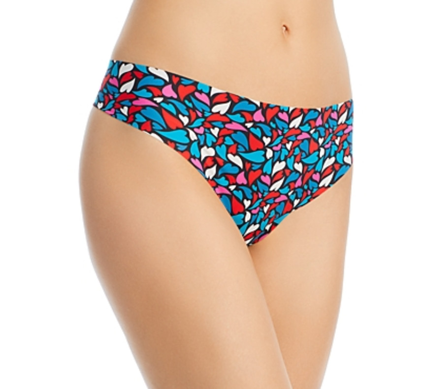 Aqua Intimates Heart Print Microfiber Thong Heart Print Size M 2126